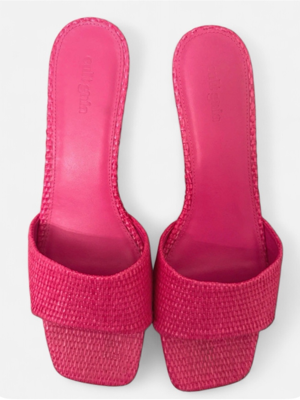 Cult Gaia Pink Woven Sculptural Heel Mules 40.5